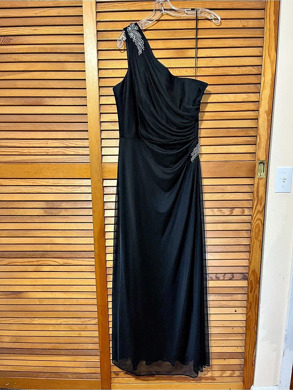 Alex Evenings Beaded Draped Maxi Dress in Black Like New